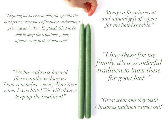 10" Bayberry Scented Taper Candles with Bayberry Legend