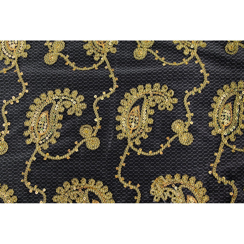 10 yards Paisley Sequin Sheer Fabric Roll - Gold - CV Linens