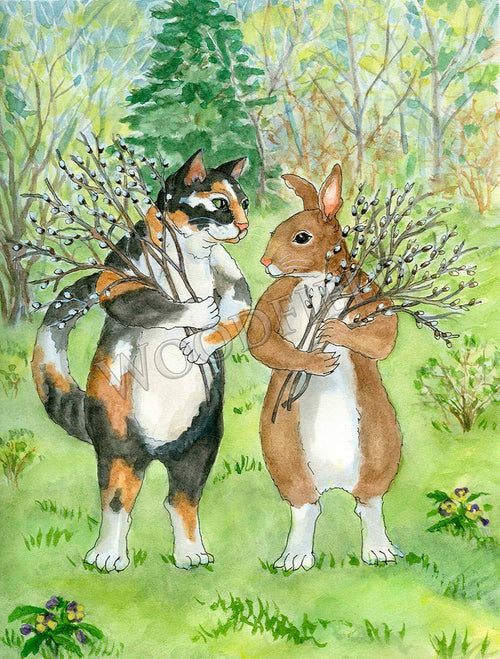 #15 - Gathering Pussywillows Notecard