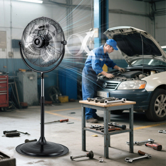 18 Inches High Velocity Pedestal Fan with 3 Speeds and Adjustable Height-Black - Color: Black