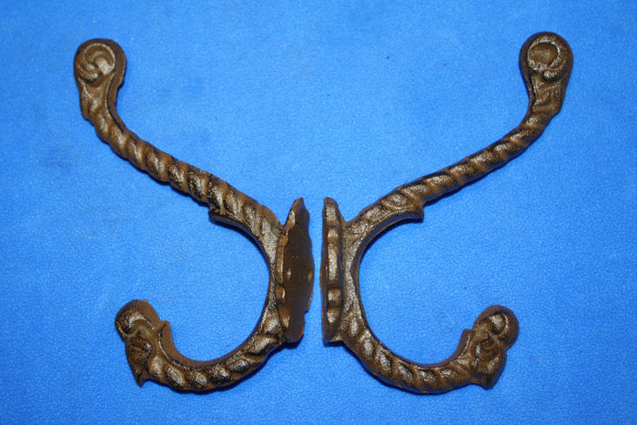 2) Old Fashion Design Cast Iron Towel Hooks,  ~ 6 3/4" tall, Set of 2 ~ H-44