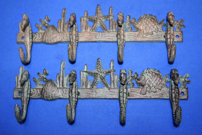 2) Seahorse Bath Towel Hooks Bar Cast Iron 11 1/4" long, Antique Style Bronze-look, Set of 2 ~ H-32