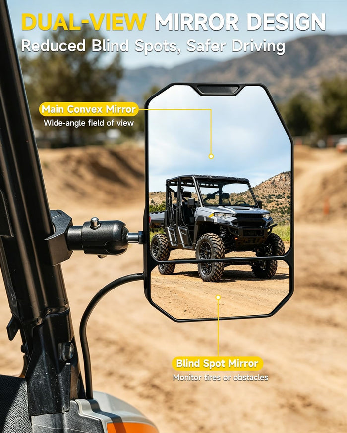 2026 Xprite UTV Side Mirrors with LED Spot Lights & Amber Turn Signal For Pro-Fit Roll Cage