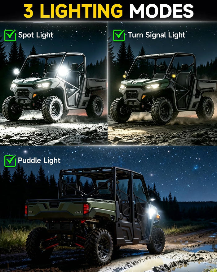 2026 Xprite UTV Side Mirrors w/LED Spot Lights, Amber Signals & Puddle Lights For Pro-Fit Roll Cage