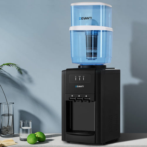 22L Devanti Water Cooler Dispenser Bench Top 3 Taps Chiller Filter Purifier Three Taps Balck - Devanti