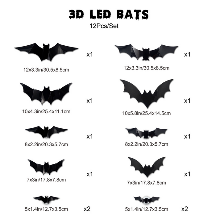 3D LED Bat Wall Decorations with Purple Glow for Halloween