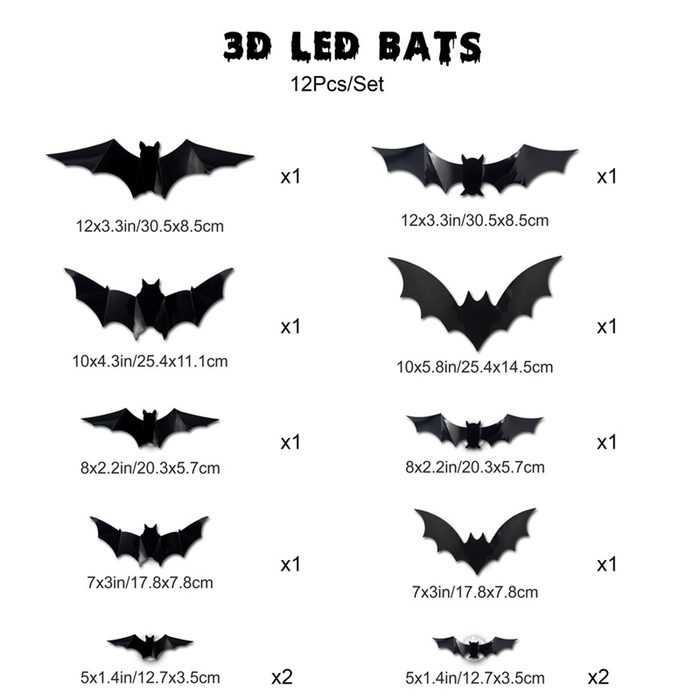 3D LED Bat Wall Decorations with Purple Glow for Halloween