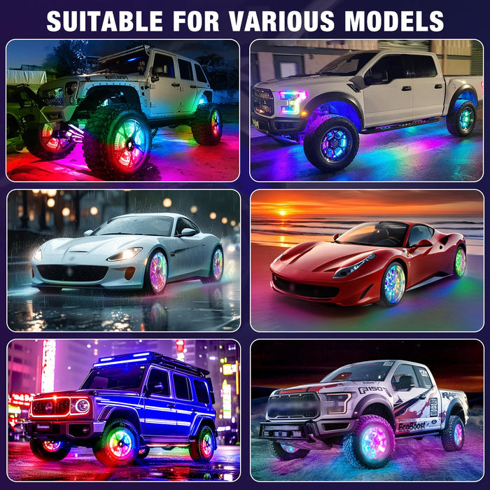 4PCS 17" Double Sided RGB LED Wheel Ring Lights with APP & Remote Control