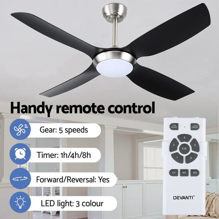 52 Inch Devanti Ceiling Fan DC Motor w/Light w/Remote - Black - Devanti