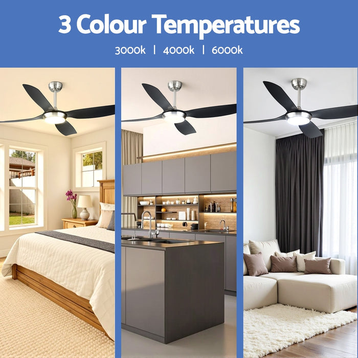 52 Inch Devanti Ceiling Fan DC Motor w/Light w/Remote - Black - Devanti
