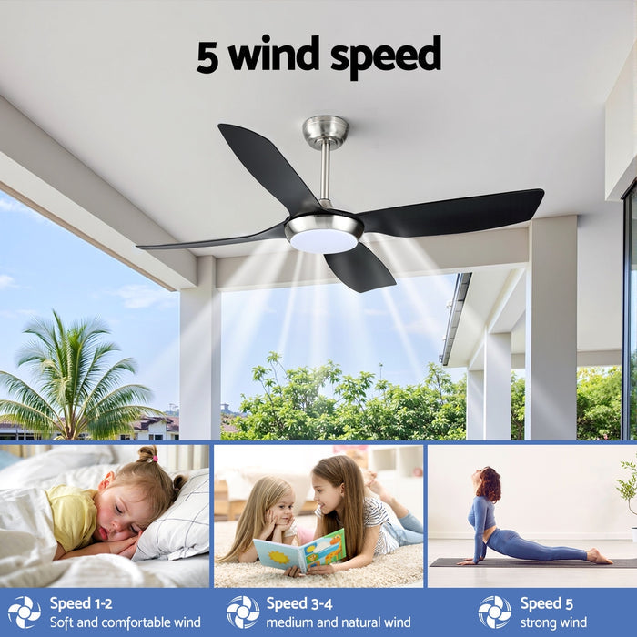 52 Inch Devanti Ceiling Fan DC Motor w/Light w/Remote - Black - Devanti