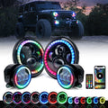 7" RGB LED Halo Headlights & RGB Fog Lights Kit for 07-18 Jeep Wrangler