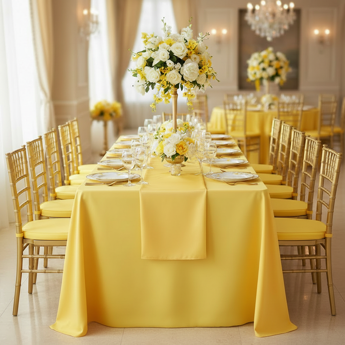 90"x132" Rectangular Oblong Premium Polyester Tablecloth - Canary Yellow.