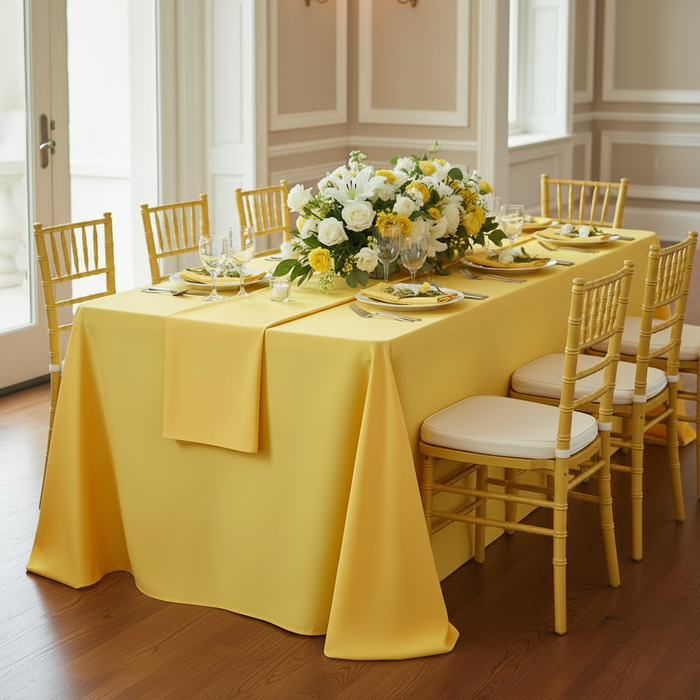 90"x132" Rectangular Oblong Premium Polyester Tablecloth - Canary Yellow.