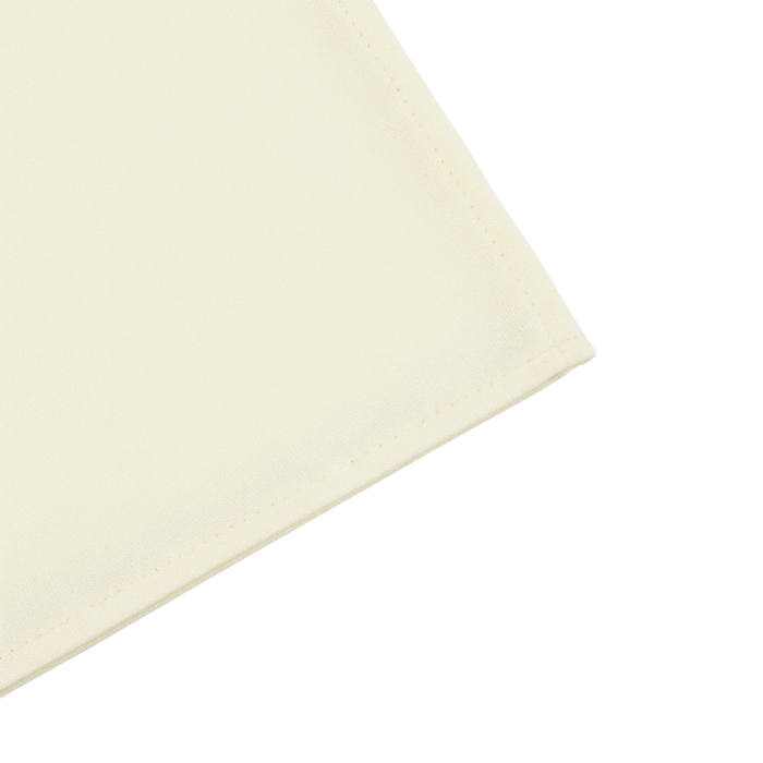 90"x132" Rectangular Premium Polyester Tablecloth (Square Corners) - Light Ivory/Off White corner close up