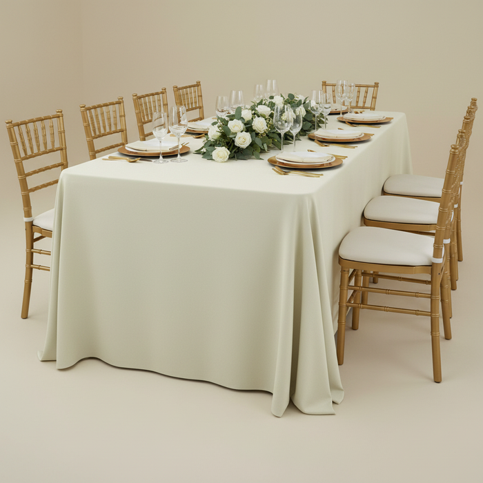90"x132" Rectangular Premium Polyester Tablecloth (Square Corners) - Light Ivory/Off White