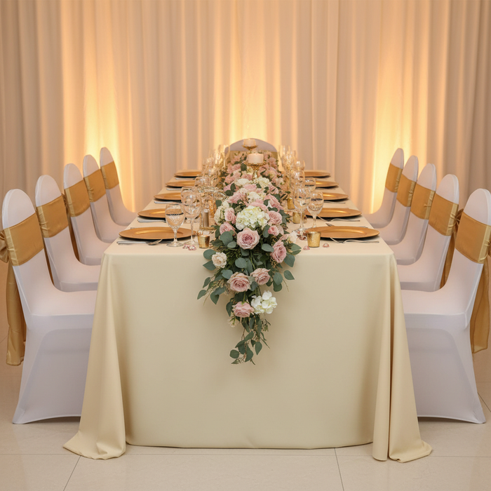 90"x156" Rectangular Premium Polyester Tablecloth (Square Corners) - Ivory