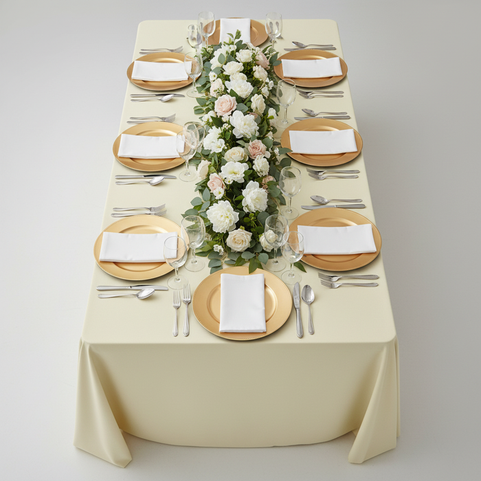 90"x156" Rectangular Premium Polyester Tablecloth (Square Corners) - Ivory