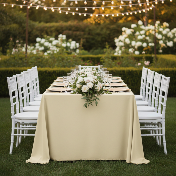 90"x156" Rectangular Premium Polyester Tablecloth (Square Corners) - Ivory