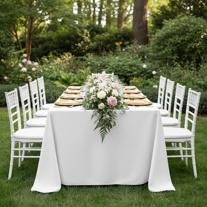 90"x156" Rectangular Premium Polyester Tablecloth (Square Corners) - White