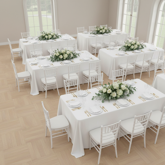 90"x156" Rectangular Premium Polyester Tablecloth (Square Corners) - White