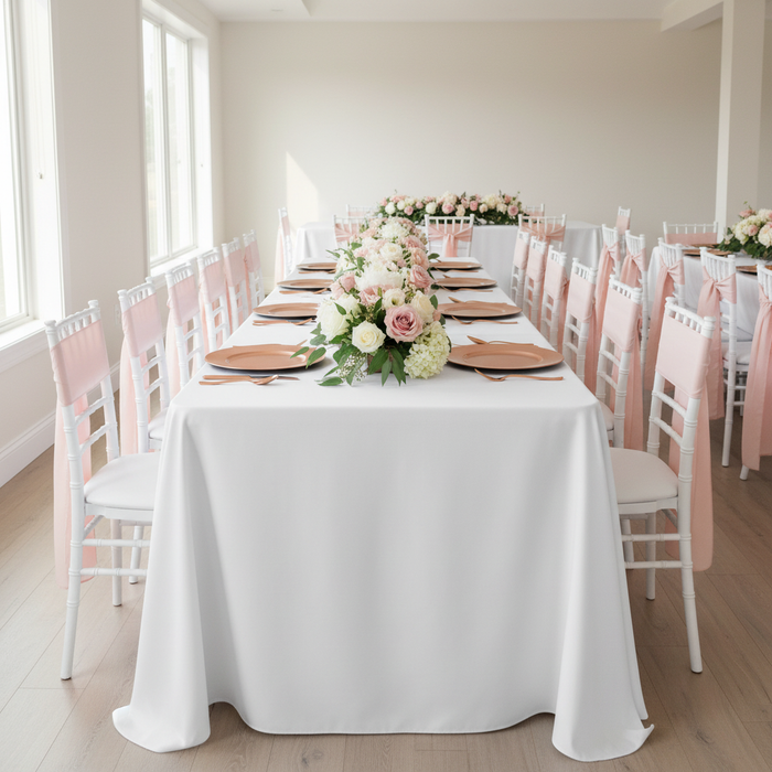 90"x156" Rectangular Premium Polyester Tablecloth (Square Corners) - White