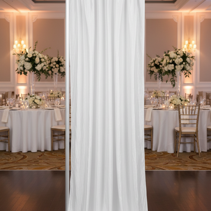 Front view  - White accordion crinkle drape in event setting