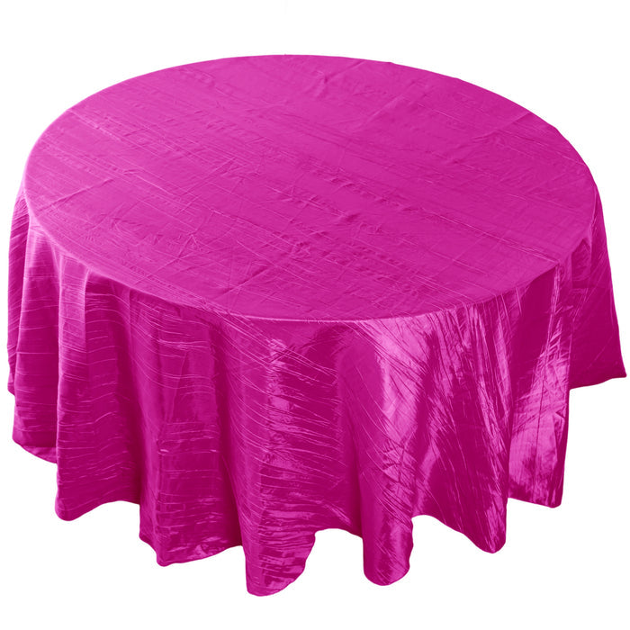 birds eye view of the Accordion Crinkle Taffeta Round Tablecloth Fuchsia