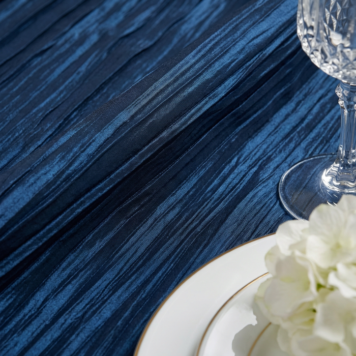 Accordion Crinkle Taffeta 120" Round Tablecloth - Navy Blue - CV Linens