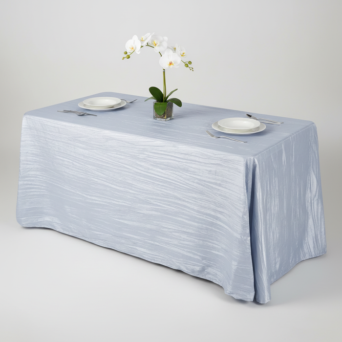 Accordion Crinkle Taffeta 90"x156" Rectangular Tablecloth - Dusty Blue |  charger plate |