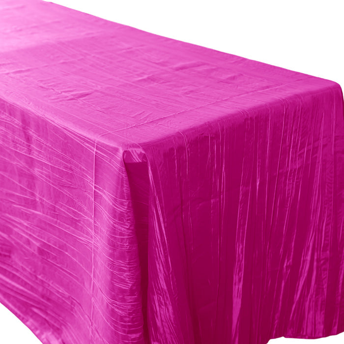 Accordion Crinkle Taffeta Rectangular Tablecloth Fuchsia end view close up