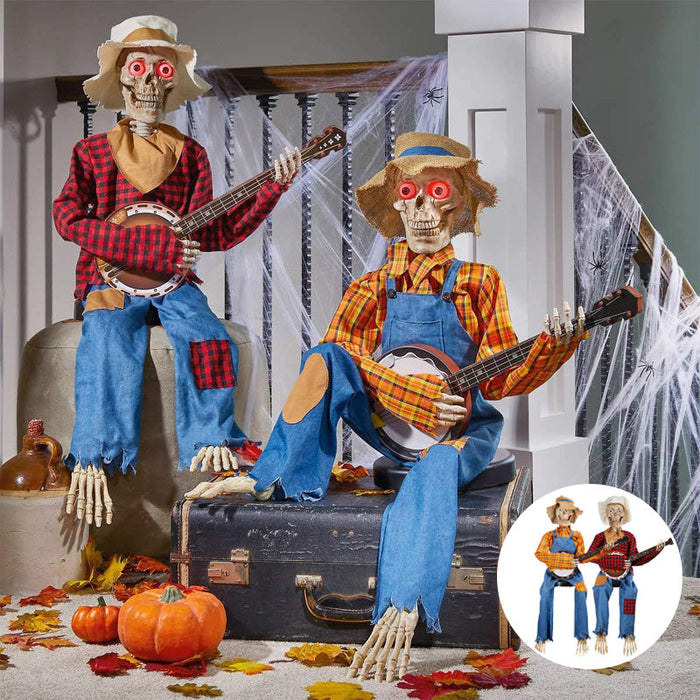 Animated Halloween Skeletons with Sound-Activated Dueling Banjo Music