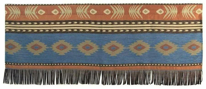 Badlands Blue Southwest Valance with faux leather fringe - Your Western Decor
