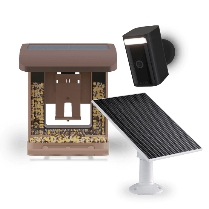 A bird feeder with a camera attached to it, allowing users to monitor their feeders from their smartphones.