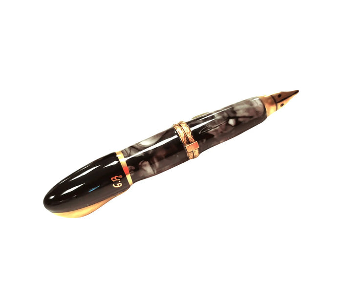 Black Fountain Pen Limoges box, hand-painted porcelain made in France