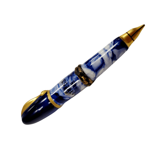 Blue Fountain Pen Limoges box, hand-painted porcelain made in France