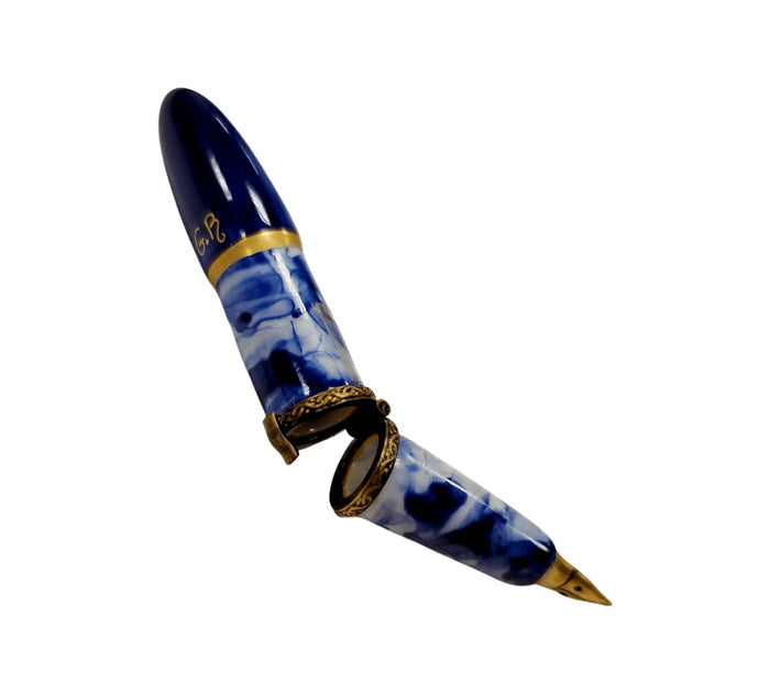 Blue Fountain Pen Limoges box shown from another angle
