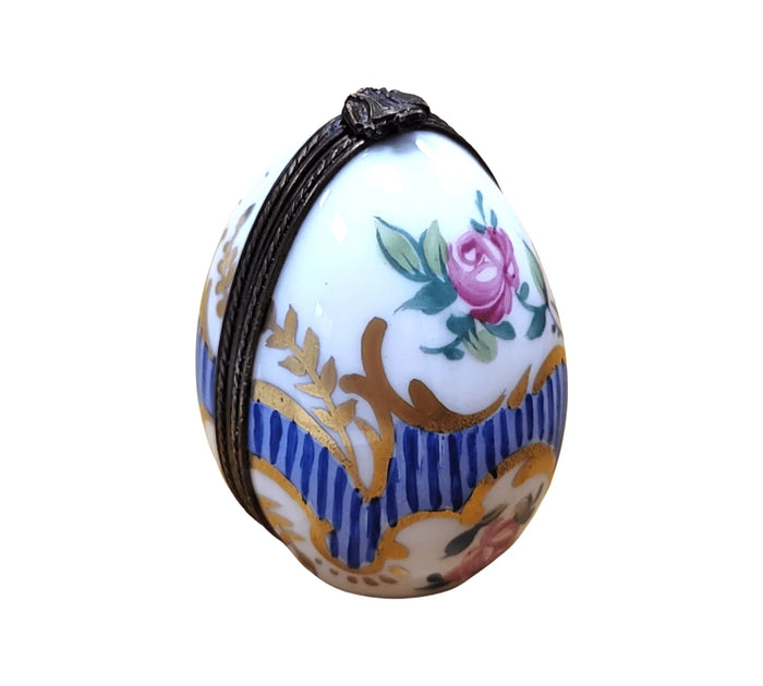 Another view of the Blue Striped Egg Box for Collectors in Limoges porcelain