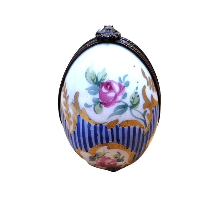 Blue Striped Egg Box for Collectors, Limoges porcelain, alternate view