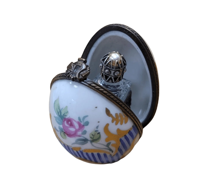 Hand-painted Blue Striped Egg Box for Collectors in Limoges porcelain, additional photo