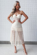 Brailey Lace Midi Dress - Beige Cream - Runway Goddess