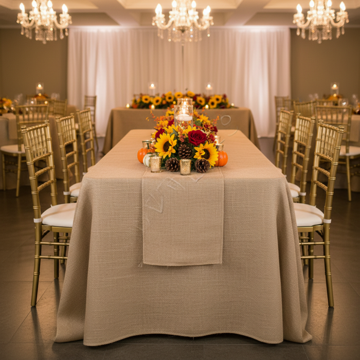 Front Angled Burlap Table No People