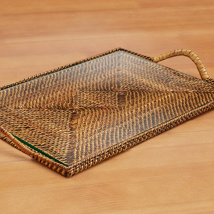 Calaisio Woven Rectangular Serving Tray with Glass Insert