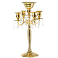 Candelabra Centerpiece with Hanging Crystals - Gold - CV Linens