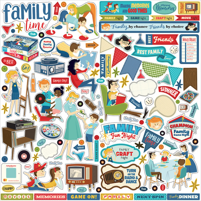 Carta Bella Family Night 12X12 Element Sticker Sheet - SCRAPBOOKFARE