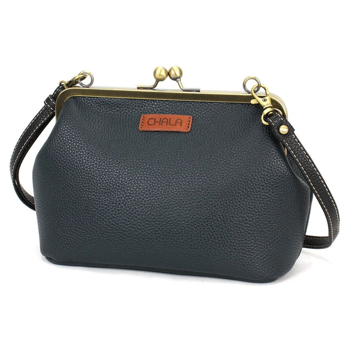 Chala Kisslock Crossbody Purse Blue Butterfly  - navy