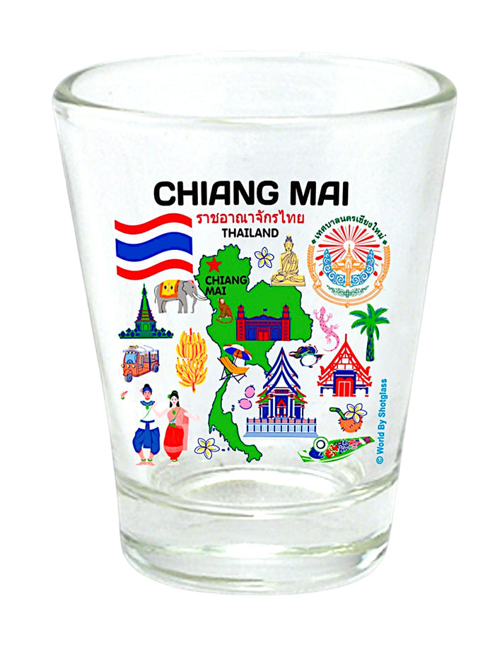 Chiang Mai Thailand Landmarks and Icons Collage Shot Glass