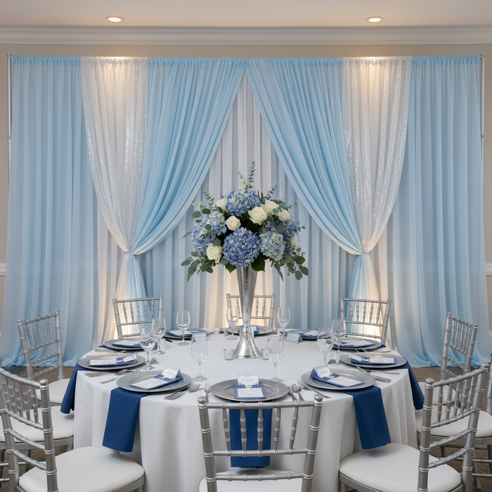 Chiffon Curtain Drape 12ft H x 58" W Panel - Baby Blue