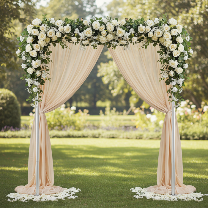 Chiffon Curtain Drape 12ft H x 58" W Panel - Champagne in Outdoor Wedding Reception.