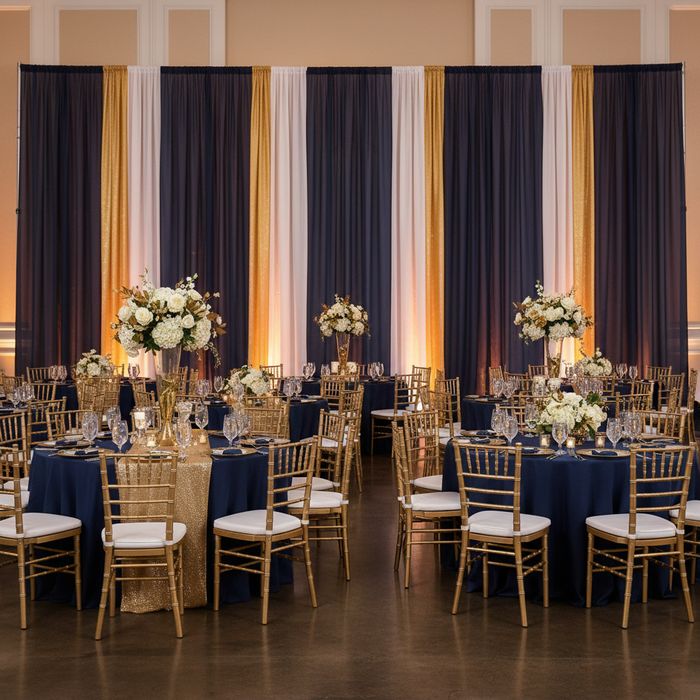 Chiffon Curtain Drape 12ft H x 58" W Panel - Navy Blue